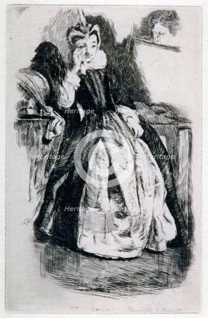 'Lady in Elizabethan Dress', 19th century. Artist: Charles Samuel Keene