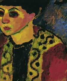 Lady in front of blue background, 1908. Creator: Alexei Jawlensky