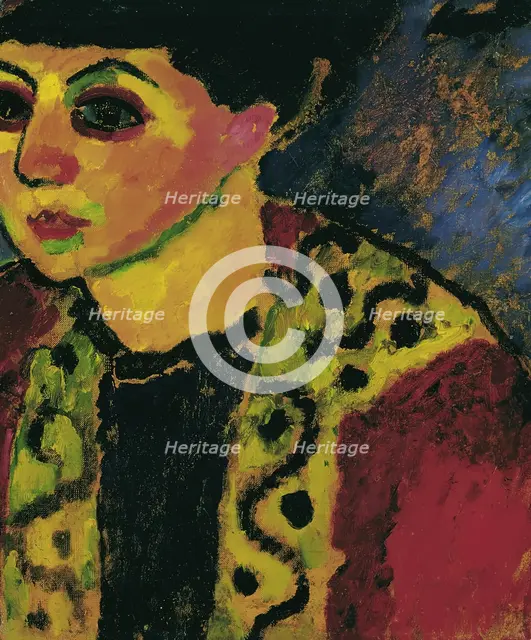 Lady in front of blue background, 1908. Creator: Alexei Jawlensky.