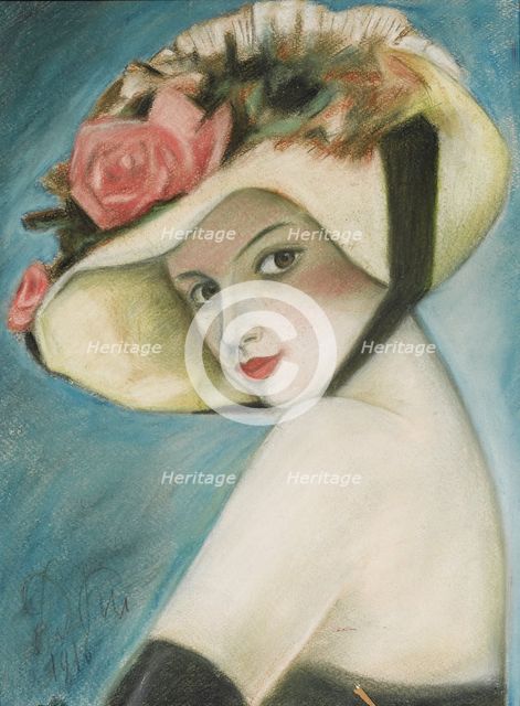 Lady in Hat, 1916. Creator: Della-Vos-Kardovskaya, Olga Ludvigovna (1875-1952).