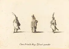 Lady in Long Cloak, and Two Gentlemen, probably 1634. Creator: Jacques Callot