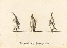 Lady in Long Cloak, and Two Gentlemen, probably 1634. Creator: Jacques Callot