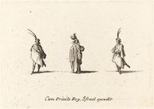 Lady in Long Cloak, and Two Gentlemen, probably 1634. Creator: Jacques Callot