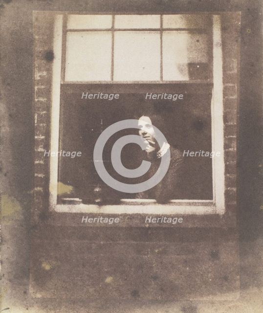 Lady in Open Window with Bird Cage, late 1840s. Creator: Calvert Jones.