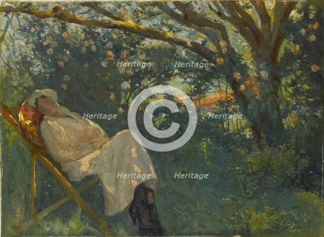 Lady in Pink on a Chaise Longue. Artist: Güran, Nazmi Ziya (1881-1937)