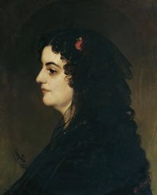 Lady in profile with veil and carnation, 1860. Creator: Heinrich von Angeli