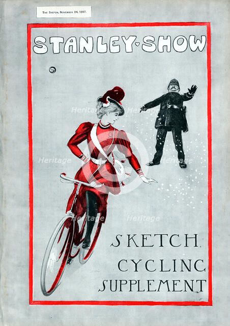 Lady in 'Rational' cycling dress, 1897. Artist: Unknown