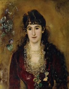 Lady in red dress, 1889. Creator: Anton Romako