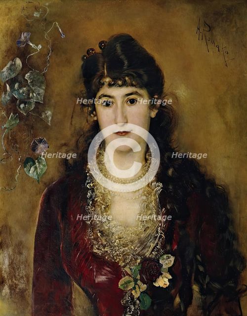 Lady in red dress, 1889. Creator: Anton Romako.