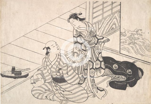 Lady Interrupting Her Lover, who is Playing the Shamisen. Creator: Nishikawa Sukenobu.