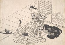 Lady Interrupting Her Lover, who is Playing the Shamisen. Creator: Nishikawa Sukenobu