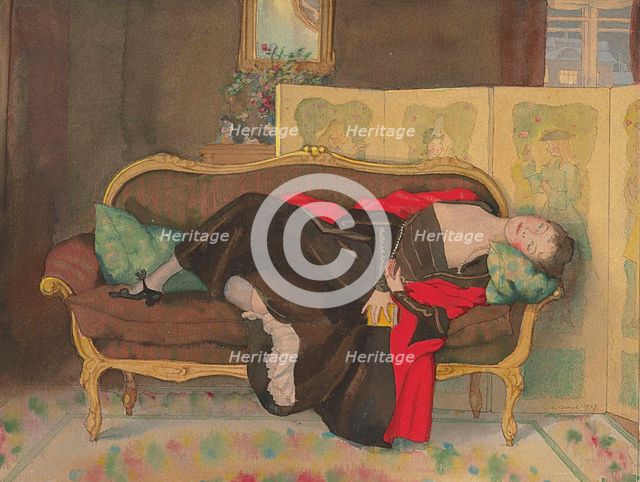 Lady lying on a divan, 1917. Creator: Somov, Konstantin Andreyevich (1869-1939).