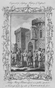 Lady Mary Bruce exposed, as a public spectacle at Roxburgh Castle, by order of Edward I 1773. Creator: William Walker