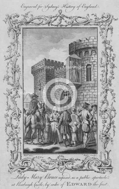 'Lady Mary Bruce exposed, as a public spectacle at Roxburgh Castle, by order of Edward I', 1773. Creator: William Walker.