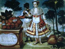 Lady master with her ??slave , oil painting by Vicente Albán, 1783