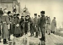 Lady Minto Presenting Colours to Herchmer's Horse, on Leaving Ottawa, 19th Jan. 1900 1900. Creator: John Henry Frederick Bacon