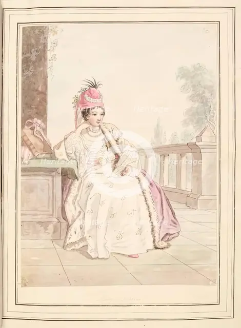 Lady of Greece, leaf from 'A Collection of Dresses by David Allan Mostly from Nature', 1776. Creator: David Allan.