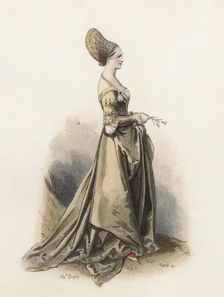 Lady of Nuremberg, in the Modern age, color engraving 1870