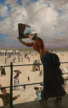 Lady on the walkway of a seaside resort, 1883