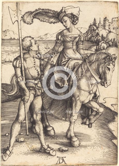 Lady on Horseback and the Lansquenet, c. 1497. Creator: Albrecht Durer.