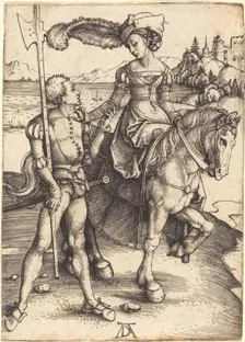 Lady on Horseback and the Lansquenet, c. 1497. Creator: Albrecht Durer