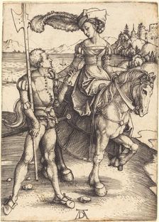 Lady on Horseback and the Lansquenet, c. 1497. Creator: Albrecht Durer