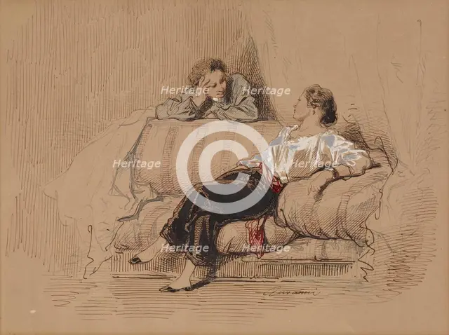 Lady on Sofa, c1850. Creator: Paul Gavarni.