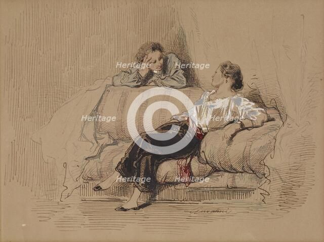 Lady on Sofa, c1850. Creator: Paul Gavarni.