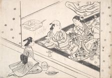 Lady Playing Shamisen, with Her Lover and Attendant Nearby. Creator: Nishikawa Sukenobu