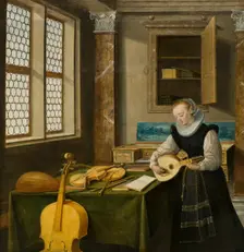 Lady Playing the Lute, c17th century. Creator: Hendrik van Steenwyck