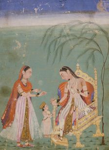 Lady Receiving a Child and Her Maid, c1640. Creator: Unknown