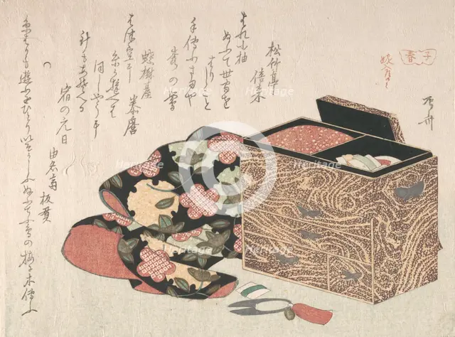 Lady's Work-Box and Bed Clothing, probably 1816., probably 1816. Creator: Shinsai.