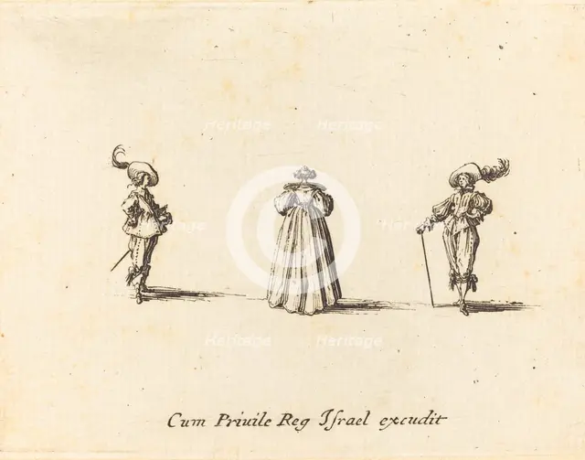Lady Seen from Behind, and Two Gentlemen, probably 1634. Creator: Jacques Callot.