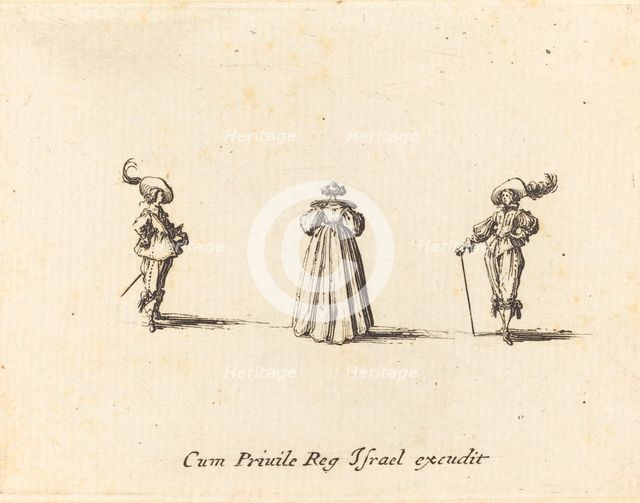 Lady Seen from Behind, and Two Gentlemen, probably 1634. Creator: Jacques Callot.