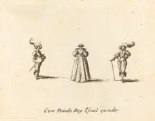 Lady Seen from Behind, and Two Gentlemen, probably 1634. Creator: Jacques Callot