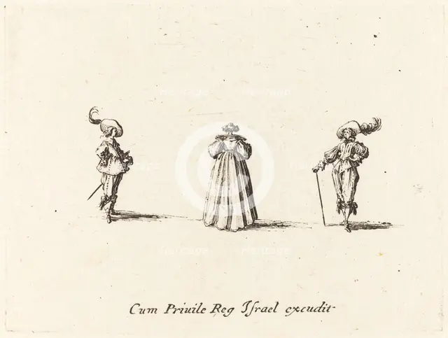 Lady Seen from Behind, and Two Gentlemen, probably 1634. Creator: Jacques Callot.