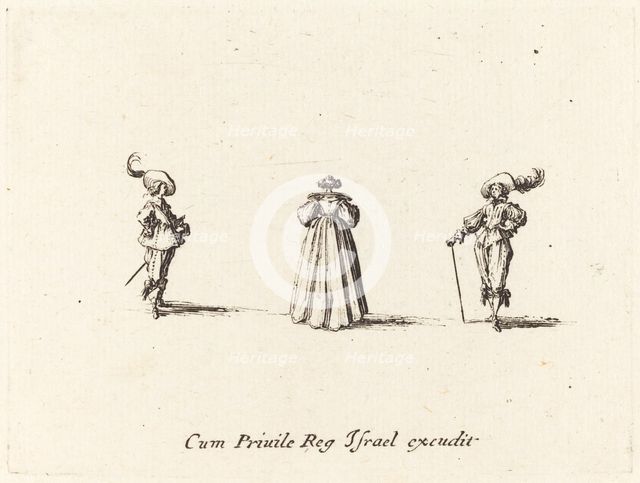 Lady Seen from Behind, and Two Gentlemen, probably 1634. Creator: Jacques Callot.