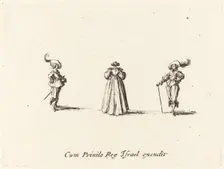 Lady Seen from Behind, and Two Gentlemen, probably 1634. Creator: Jacques Callot
