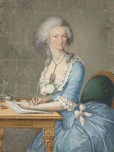 Lady sitting at the table writing, c1790. Creator: Unknown