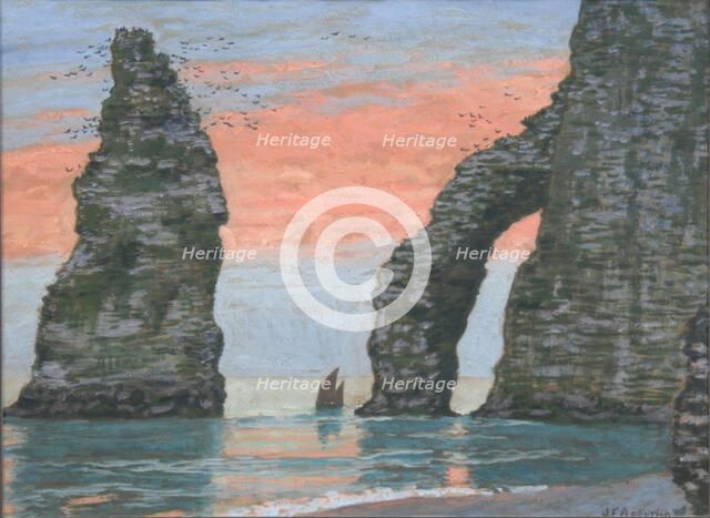 L'Aiguille d'Étretat, ciel rouge, ca 1899. Creator: Auburtin, Jean Francis (1866-1930).