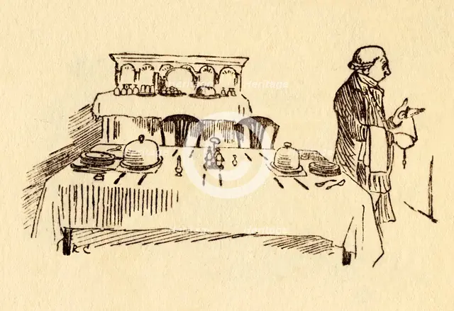 Laid table at the Bell Inn in Edmonton, 1878, (c1918). Creator: Randolph Caldecott.