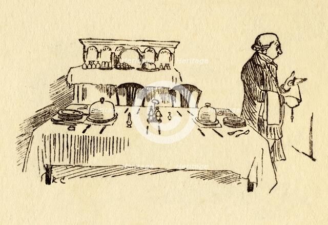 Laid table at the Bell Inn in Edmonton, 1878, (c1918). Creator: Randolph Caldecott.