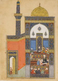 Laila and Majnun at School, Folio from a Khamsa (Quintet) of Nizami, A.H. 835/ A.D. 1431-32. Creator: Nizami