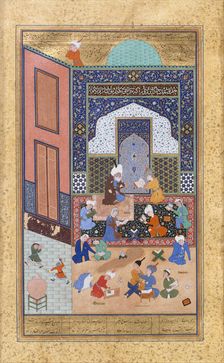 Laila and Majnun in School, Folio 129 from a Khamsa (Quintet) of Nizami, A.H. 931/A.D. 1524-25. Creators: Sultan Muhammad Nur, Mahmud Muzahhib, Shaikh Zada