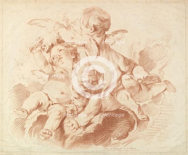 L'Air (The Air): A Group of Three Putti on Clouds, 18th century. Creator: Louis Marin Bonnet.
