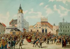 Lajkonik in the Main Market Square in Krakow, 1815-1820. Creator: Klemens Bakowski