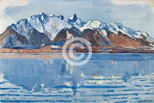 Lake Thun with Stockhorn Range, c. 1913. Creator: Hodler, Ferdinand (1853-1918).