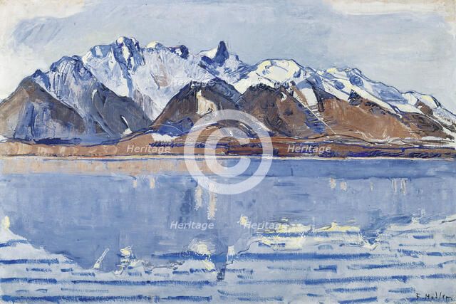 Lake Thun with Stockhorn Range, c. 1913. Creator: Hodler, Ferdinand (1853-1918).