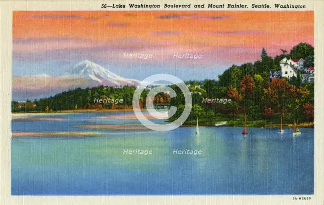 Lake Washington Boulevard and Mt. Rainier, Seattle, Washington, 1935. Artist: Unknown