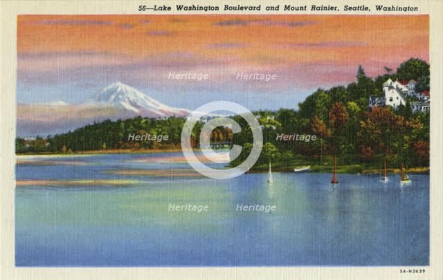 Lake Washington Boulevard and Mt. Rainier, Seattle, Washington, 1935. Artist: Unknown